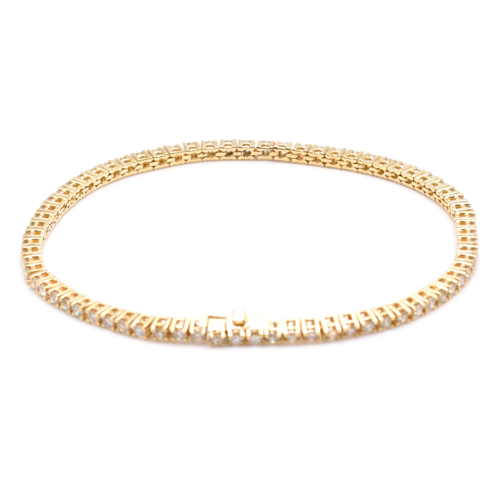 Diamant Tennis Armband mit ca. 2,52 Ct. Brillanten in 585er / 14 Kt. GG L: 18 cm