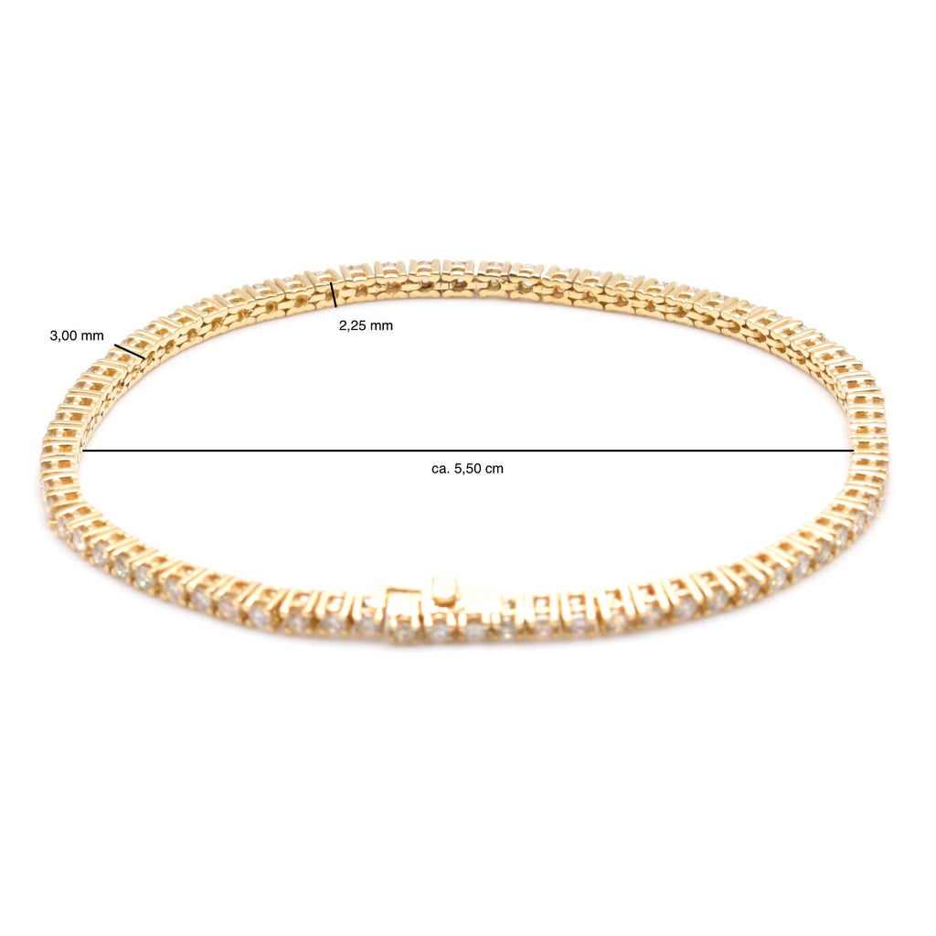 Diamant Tennis Armband mit ca. 2,52 Ct. Brillanten in 585er / 14 Kt. GG L: 18 cm