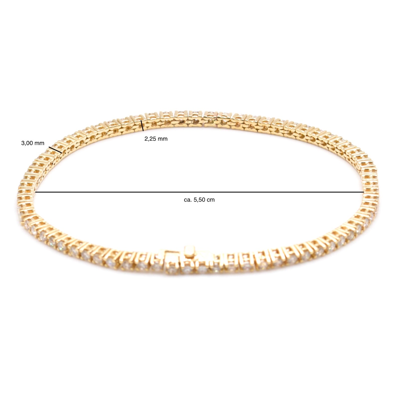 Diamant Tennis Armband mit ca. 2,52 Ct. Brillanten in 585er / 14 Kt. GG L: 18 cm