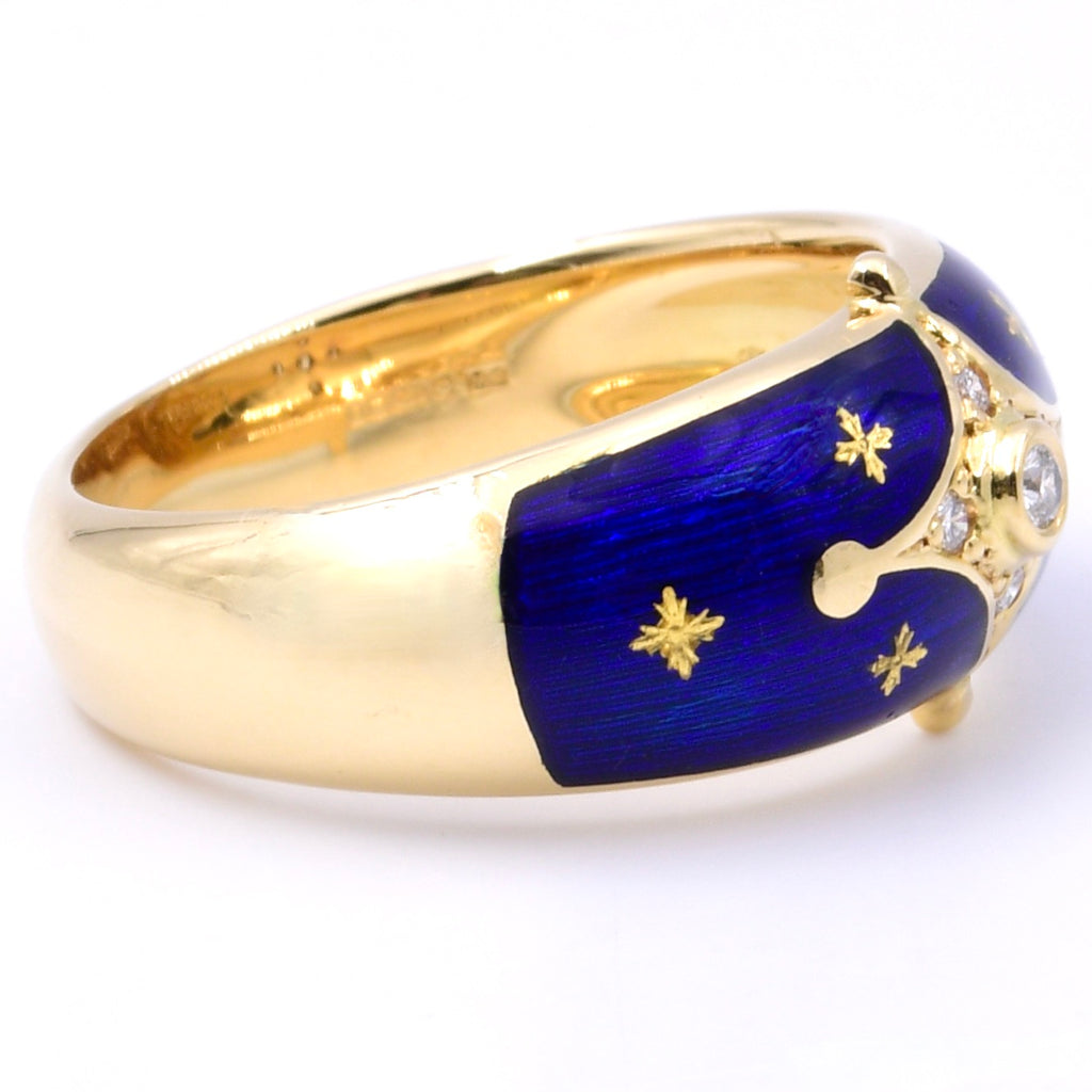 Fabergé Ring von Victor Mayer mit blauer Emaille in 750er / 18 Kt. GG Gr.: 54