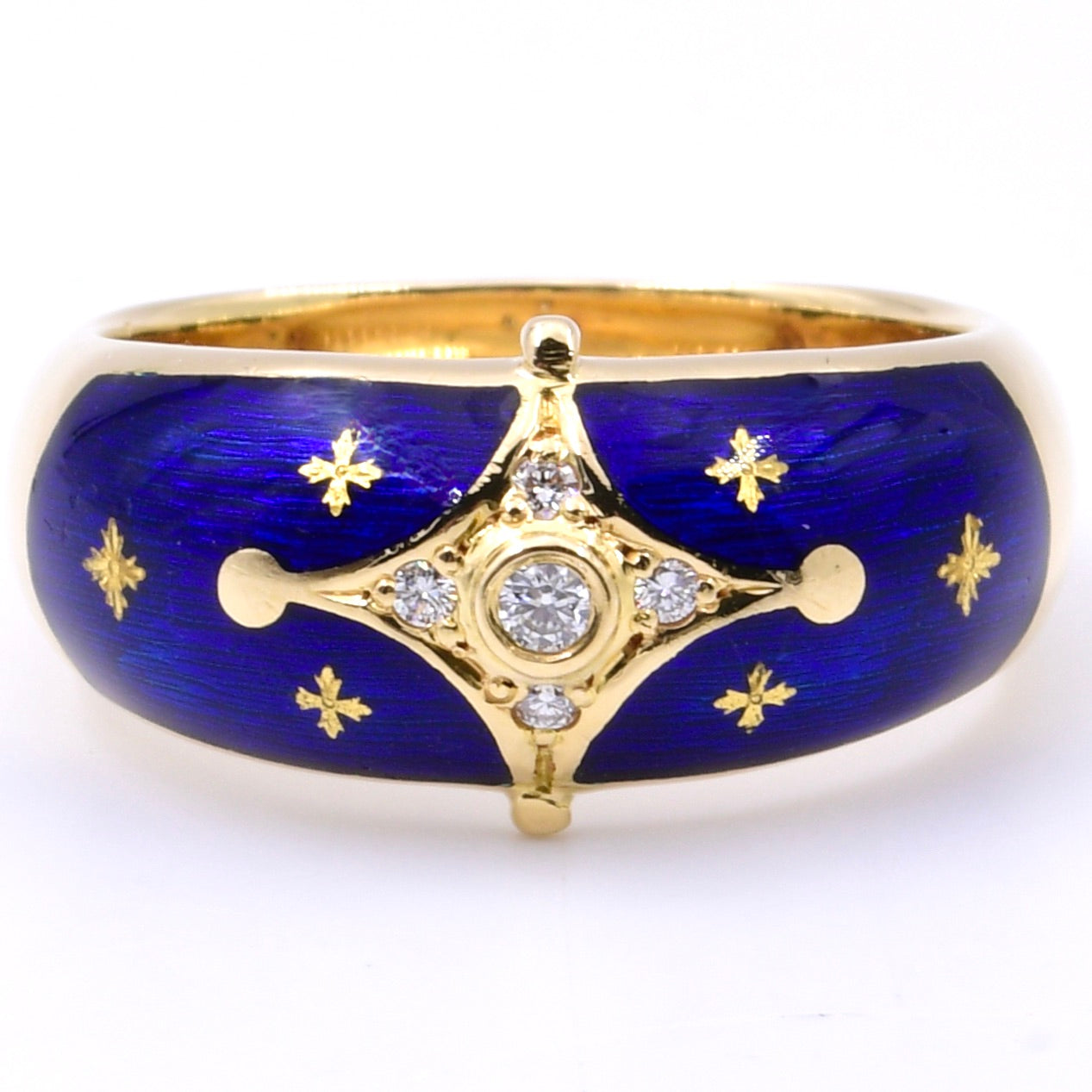 Fabergé Ring von Victor Mayer mit blauer Emaille in 750er / 18 Kt. GG Gr.: 54