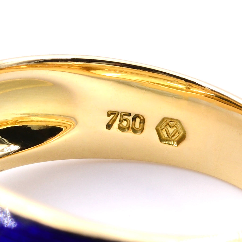 Fabergé Ring von Victor Mayer mit blauer Emaille in 750er / 18 Kt. GG Gr.: 54