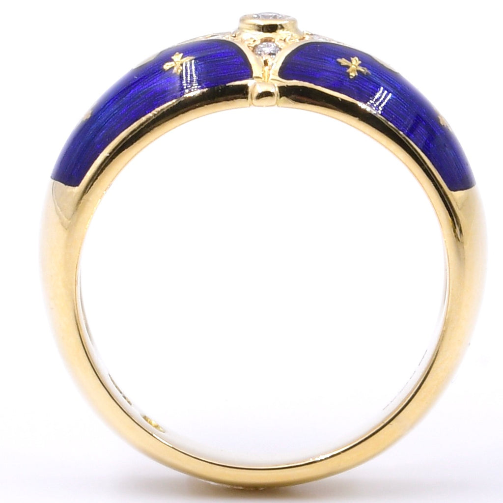 Fabergé Ring von Victor Mayer mit blauer Emaille in 750er / 18 Kt. GG Gr.: 54