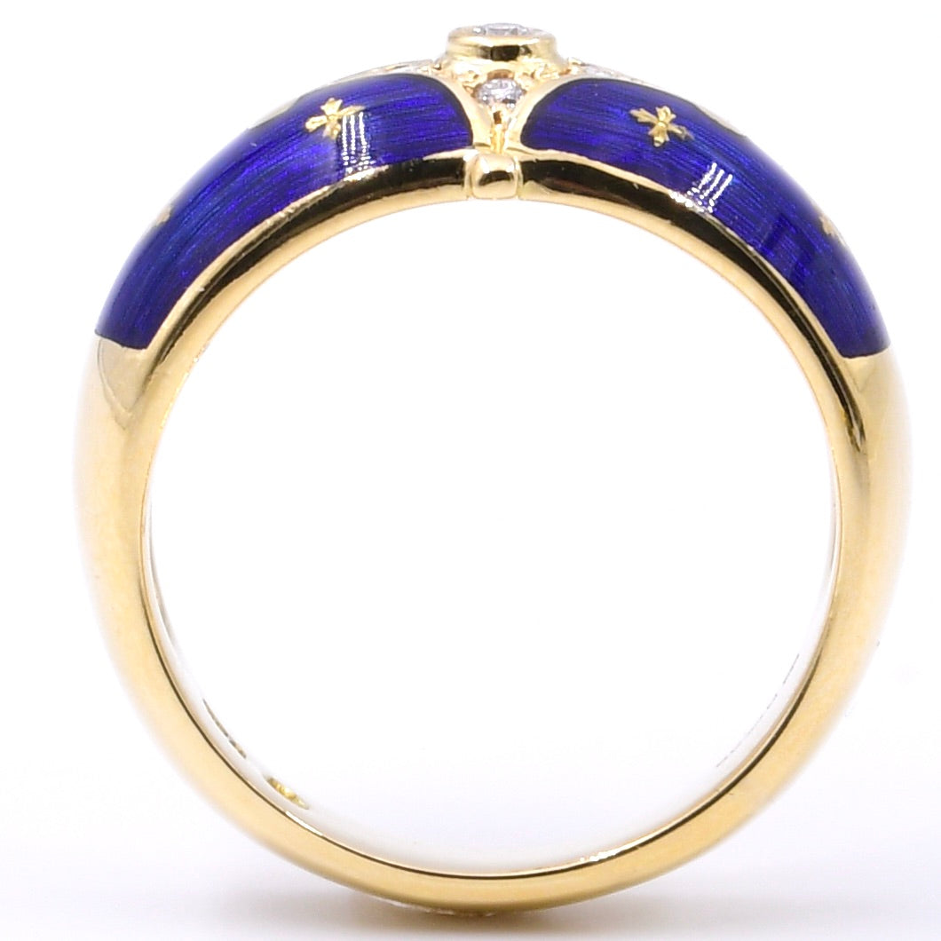 Fabergé Ring von Victor Mayer mit blauer Emaille in 750er / 18 Kt. GG Gr.: 54