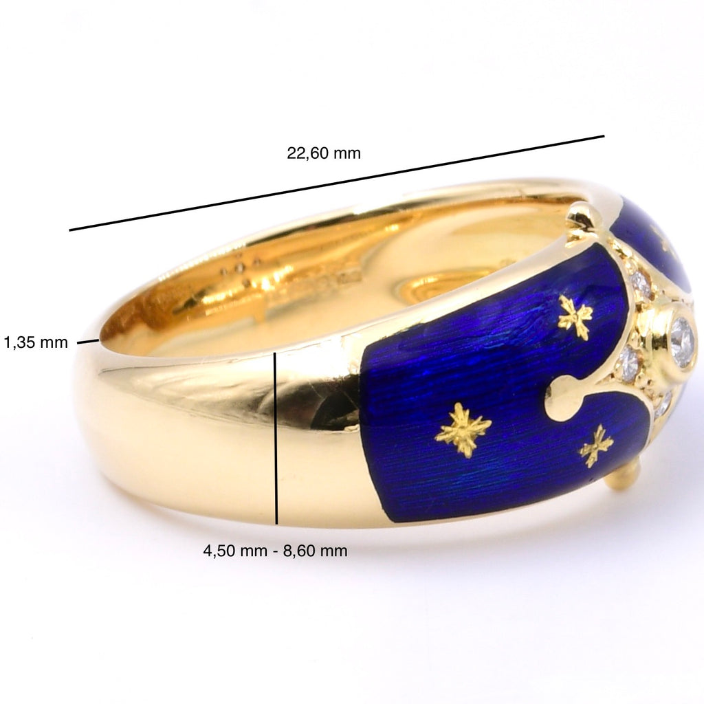 Fabergé Ring von Victor Mayer mit blauer Emaille in 750er / 18 Kt. GG Gr.: 54