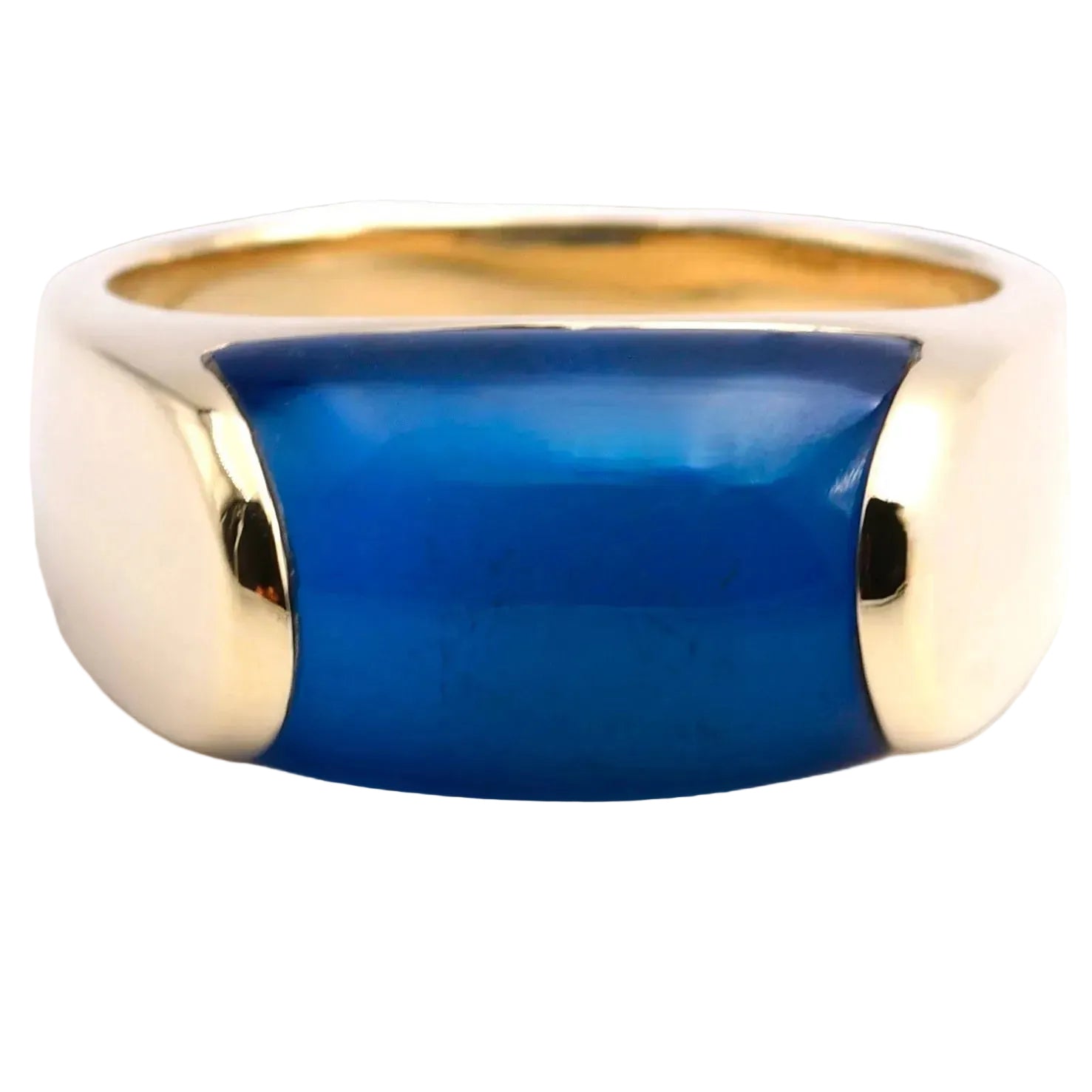 BULGARI Tronchetto Ring mit blauem Achat in 750er / 18 Kt. Gelbgold