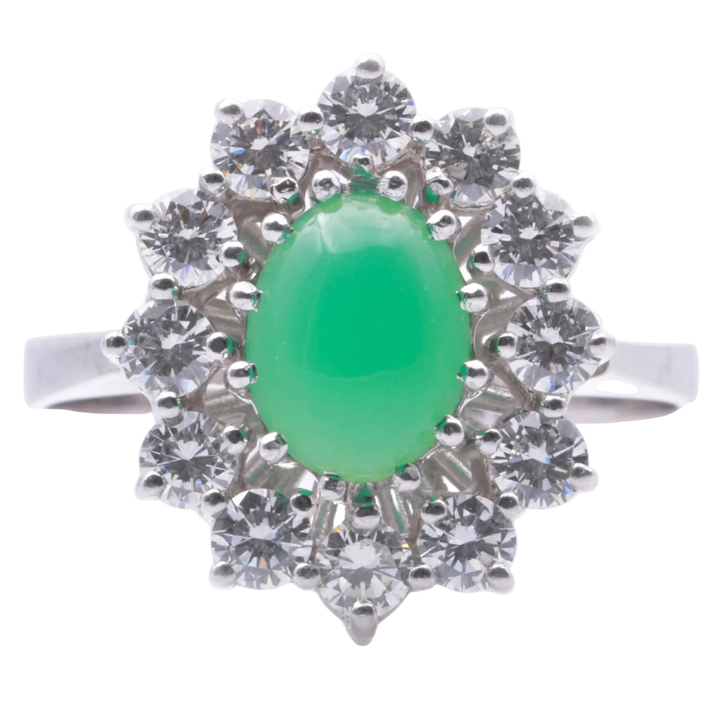 Chrysopras Cocktail Ring mit Diamanten in 585er / 14 Kt. WG Gr.: 56