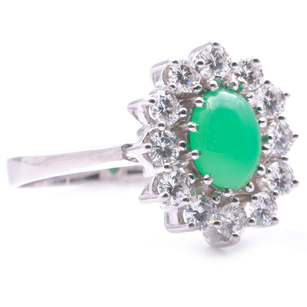 Chrysopras Cocktail Ring mit Diamanten in 585er / 14 Kt. WG Gr.: 56