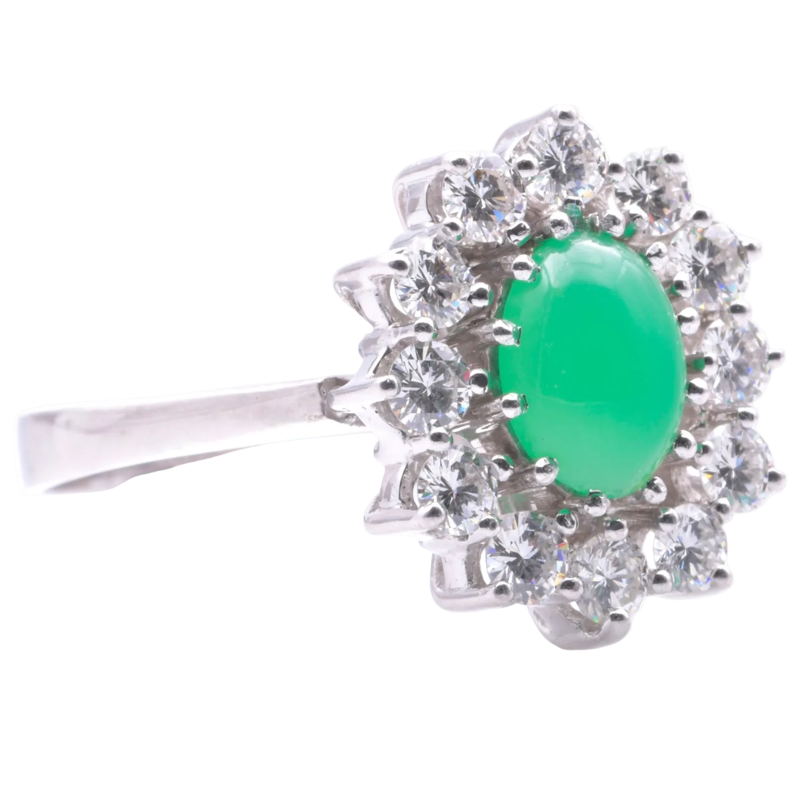 Chrysopras Cocktail Ring mit Diamanten in 585er / 14 Kt. WG Gr.: 56