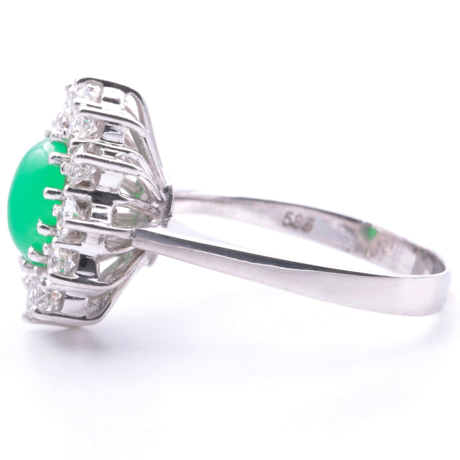 Chrysopras Cocktail Ring mit Diamanten in 585er / 14 Kt. WG Gr.: 56