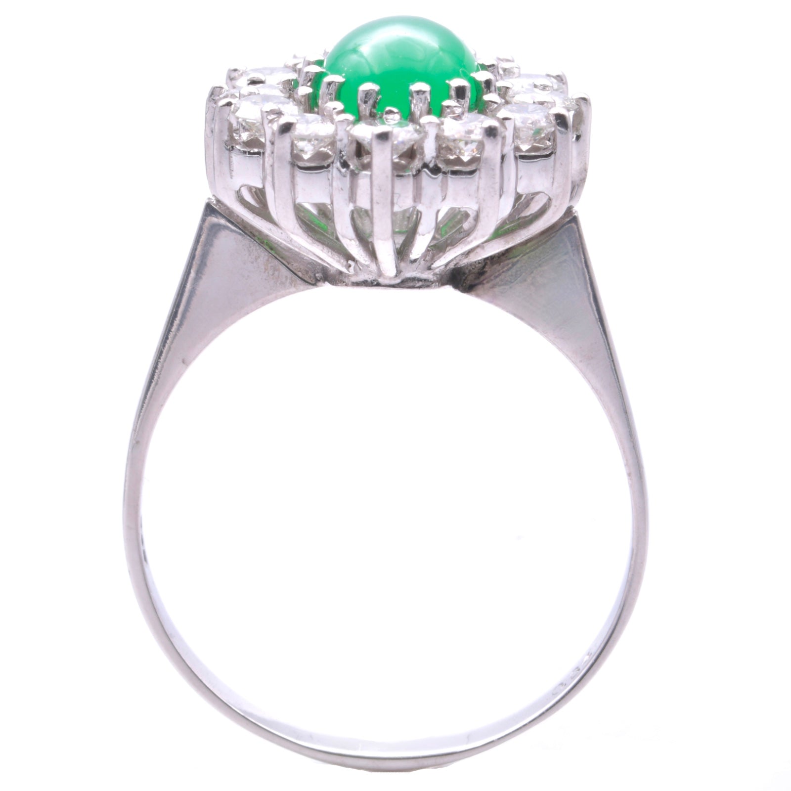 Chrysopras Cocktail Ring mit Diamanten in 585er / 14 Kt. WG Gr.: 56
