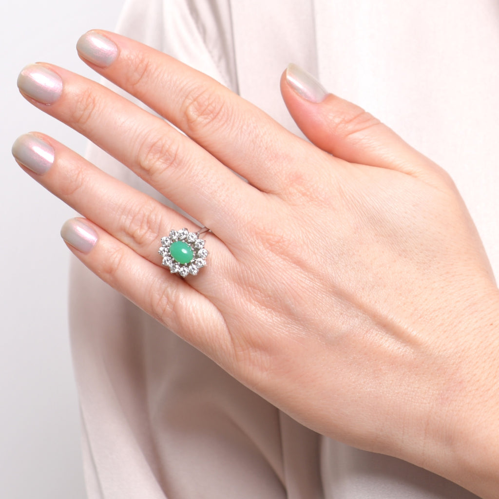 Chrysopras Cocktail Ring mit Diamanten in 585er / 14 Kt. WG Gr.: 56