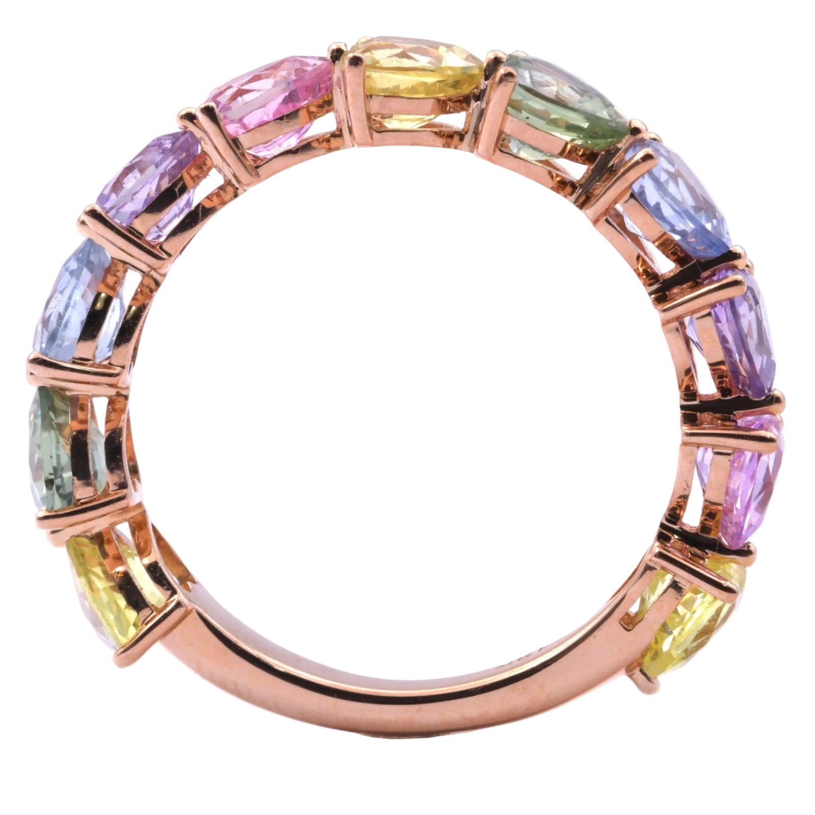 Rainbow Ring mit pastellfarbenen Saphiren im Herzschliff aus 18 Kt. RG Gr.: 54