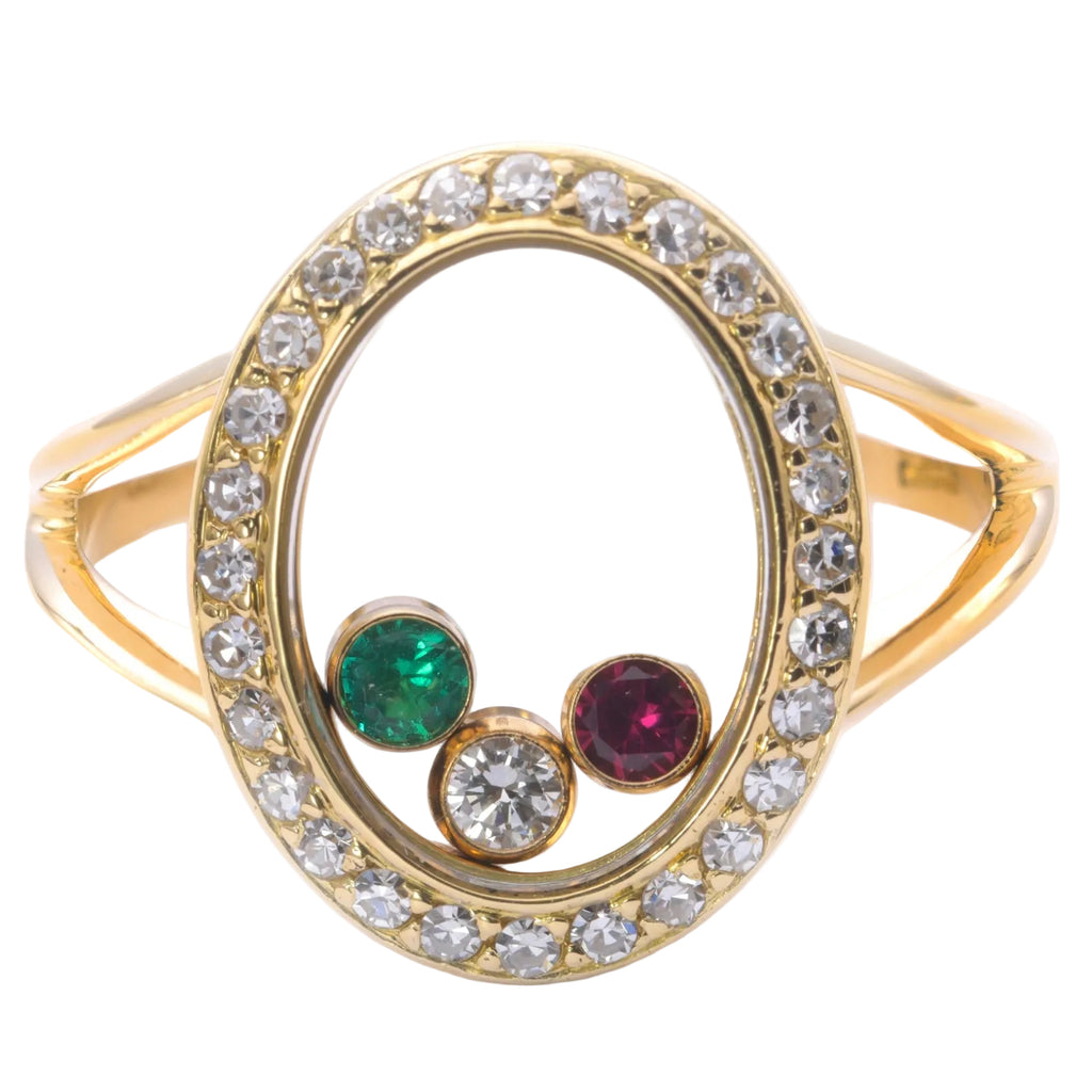 Chopard Happy Diamonds Vintage Ring mit Edelsteinen in 750er / 18 Kt GGGr. 53