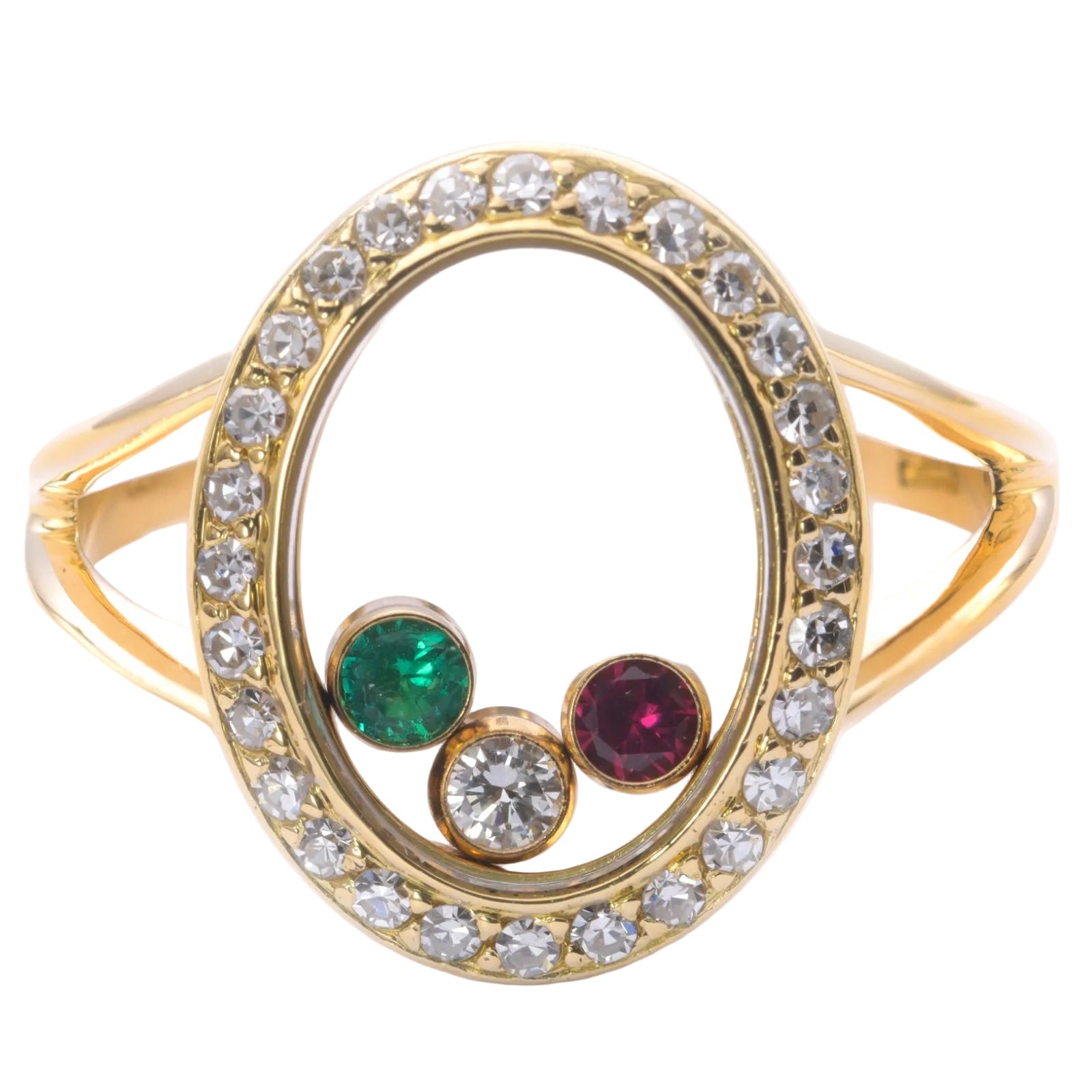 Chopard Happy Diamonds Vintage Ring mit Edelsteinen in 750er / 18 Kt GGGr. 53