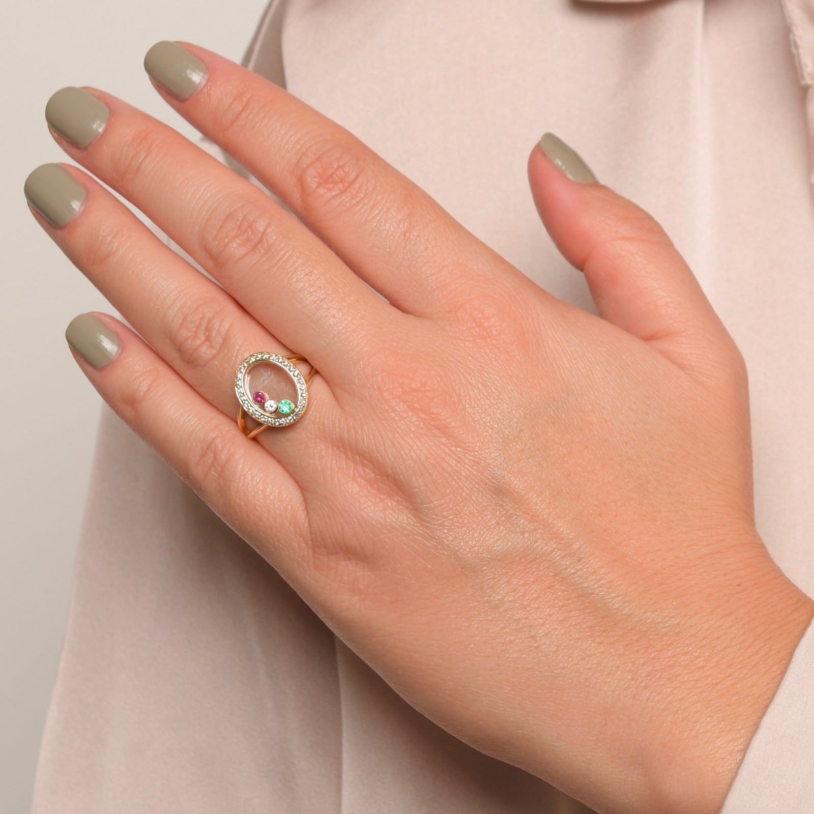Chopard Happy Diamonds Vintage Ring mit Edelsteinen in 750er / 18 Kt GGGr. 53