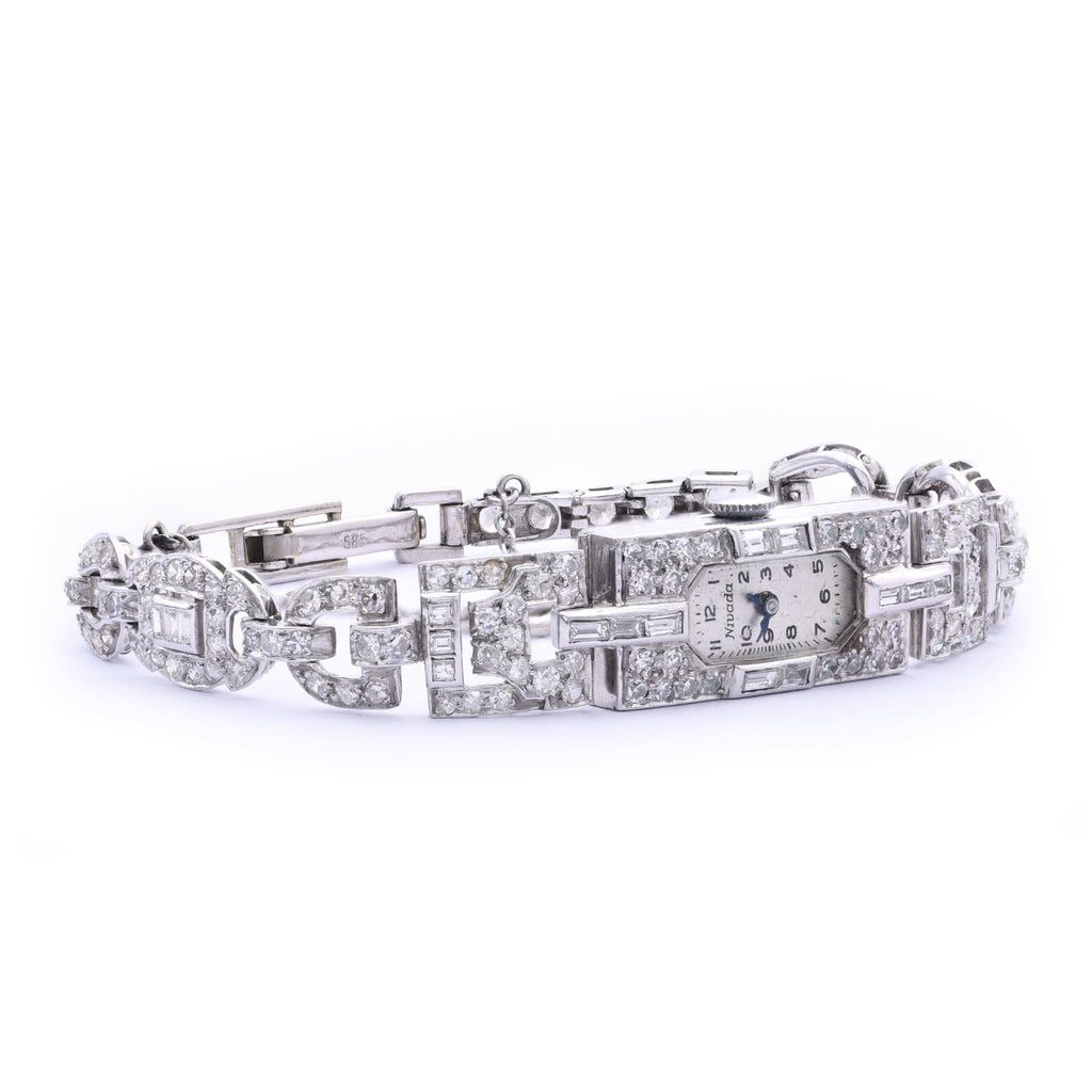 Art Déco Damen Armbanduhr mit Diamanten 585 Weißgold Handaufzug ca. 1910 Jhd.