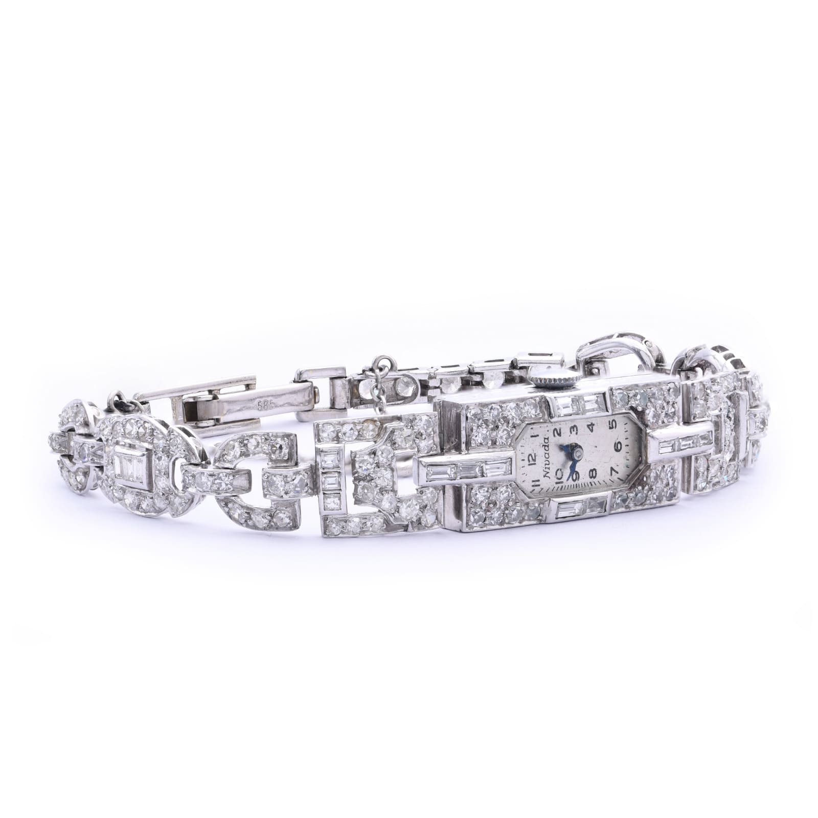 Art Déco Damen Armbanduhr mit Diamanten 585 Weißgold Handaufzug ca. 1910 Jhd.