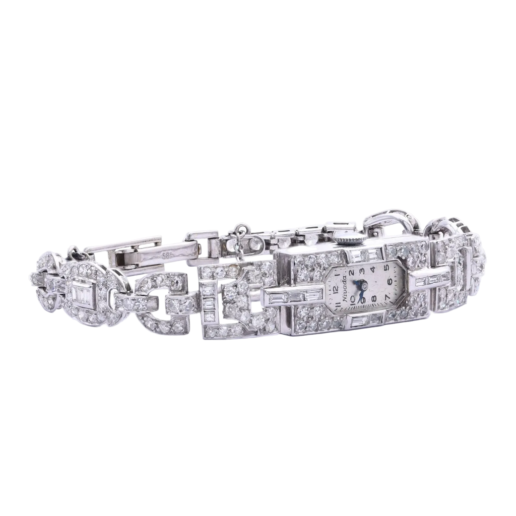 Art Déco Damen Armbanduhr mit Diamanten 585 Weißgold Handaufzug ca. 1910 Jhd.