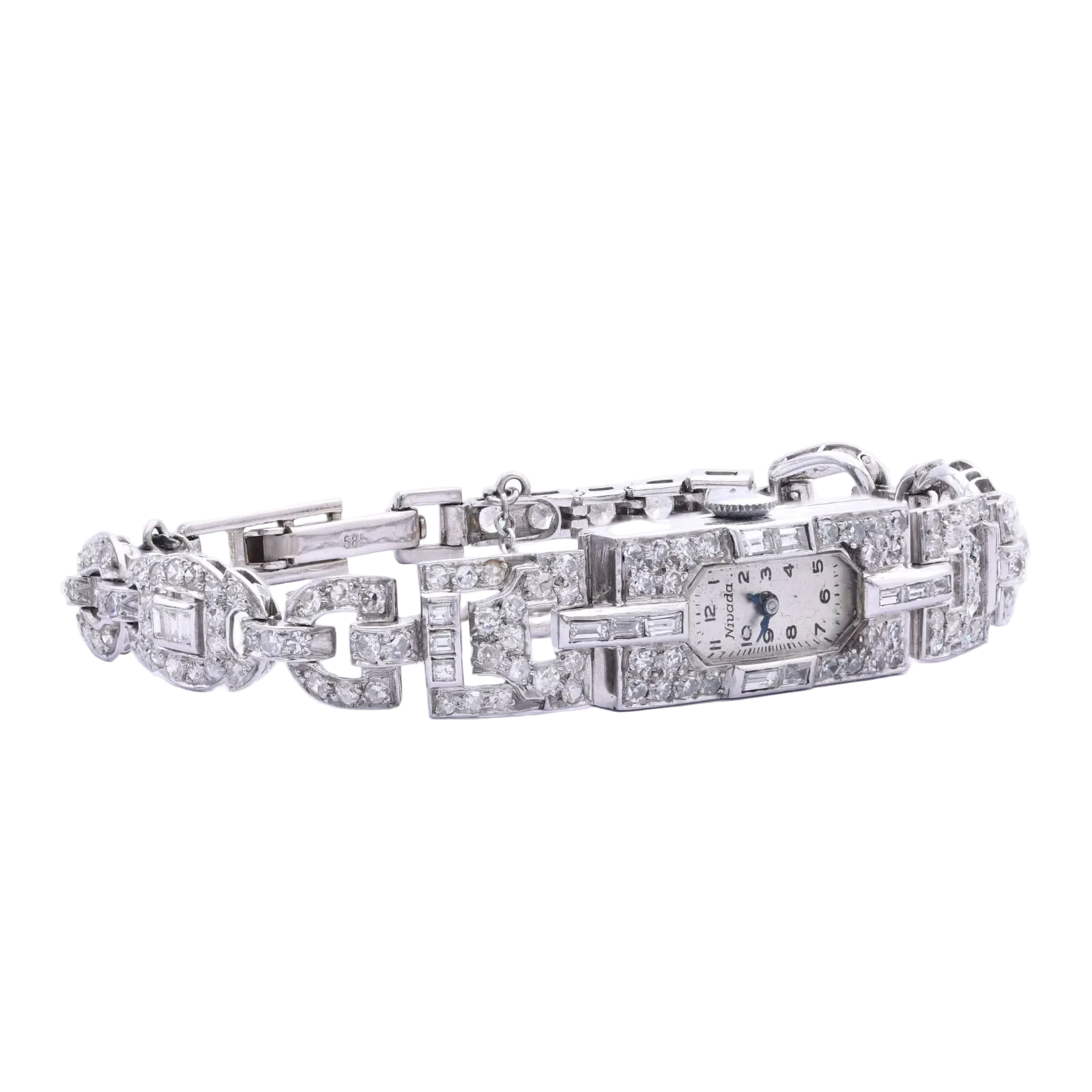 Art Déco Damen Armbanduhr mit Diamanten 585 Weißgold Handaufzug ca. 1910 Jhd.