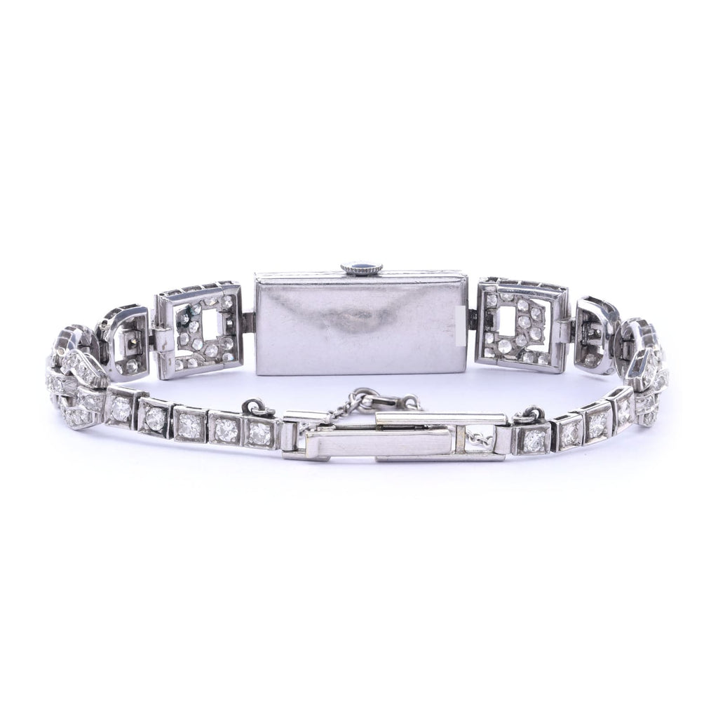 Art Déco Damen Armbanduhr mit Diamanten 585 Weißgold Handaufzug ca. 1910 Jhd.
