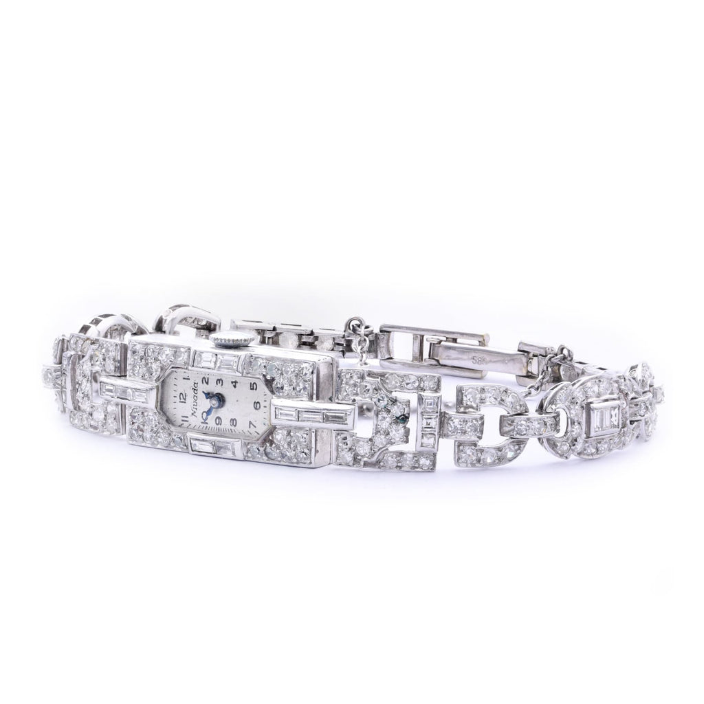 Art Déco Damen Armbanduhr mit Diamanten 585 Weißgold Handaufzug ca. 1910 Jhd.