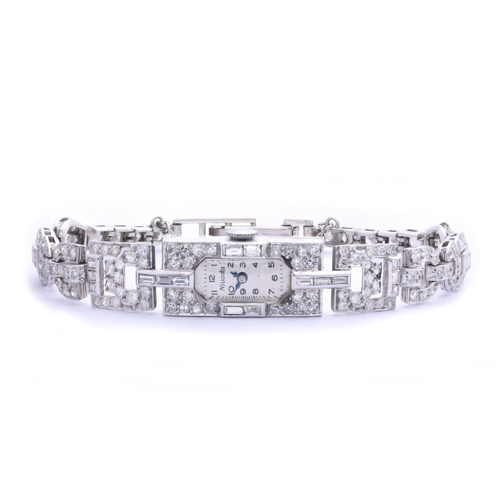 Art Déco Damen Armbanduhr mit Diamanten 585 Weißgold Handaufzug ca. 1910 Jhd.