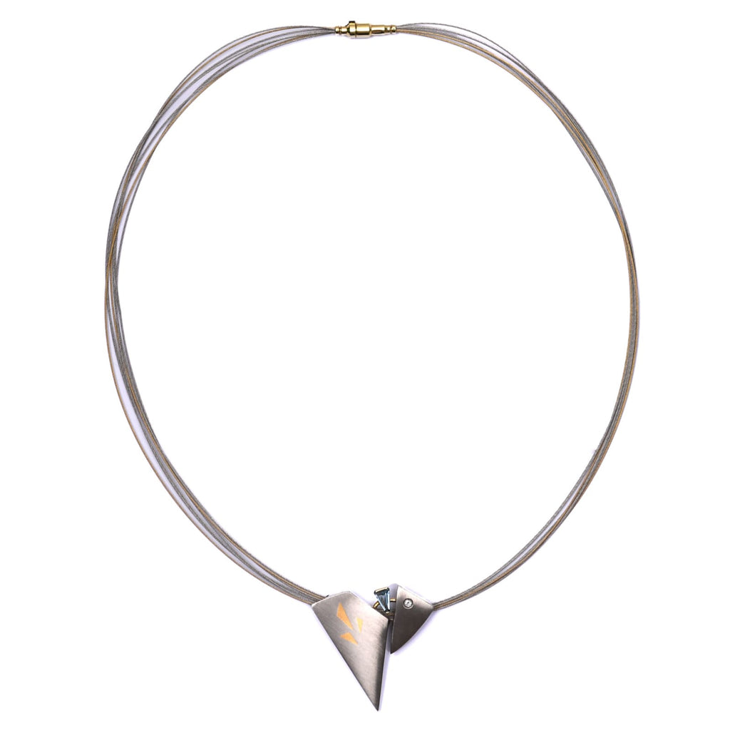 Goldschmiede-Handarbeit Collier mit Diamant & Aquamarin 585 GG / 950 PT L: 45cm