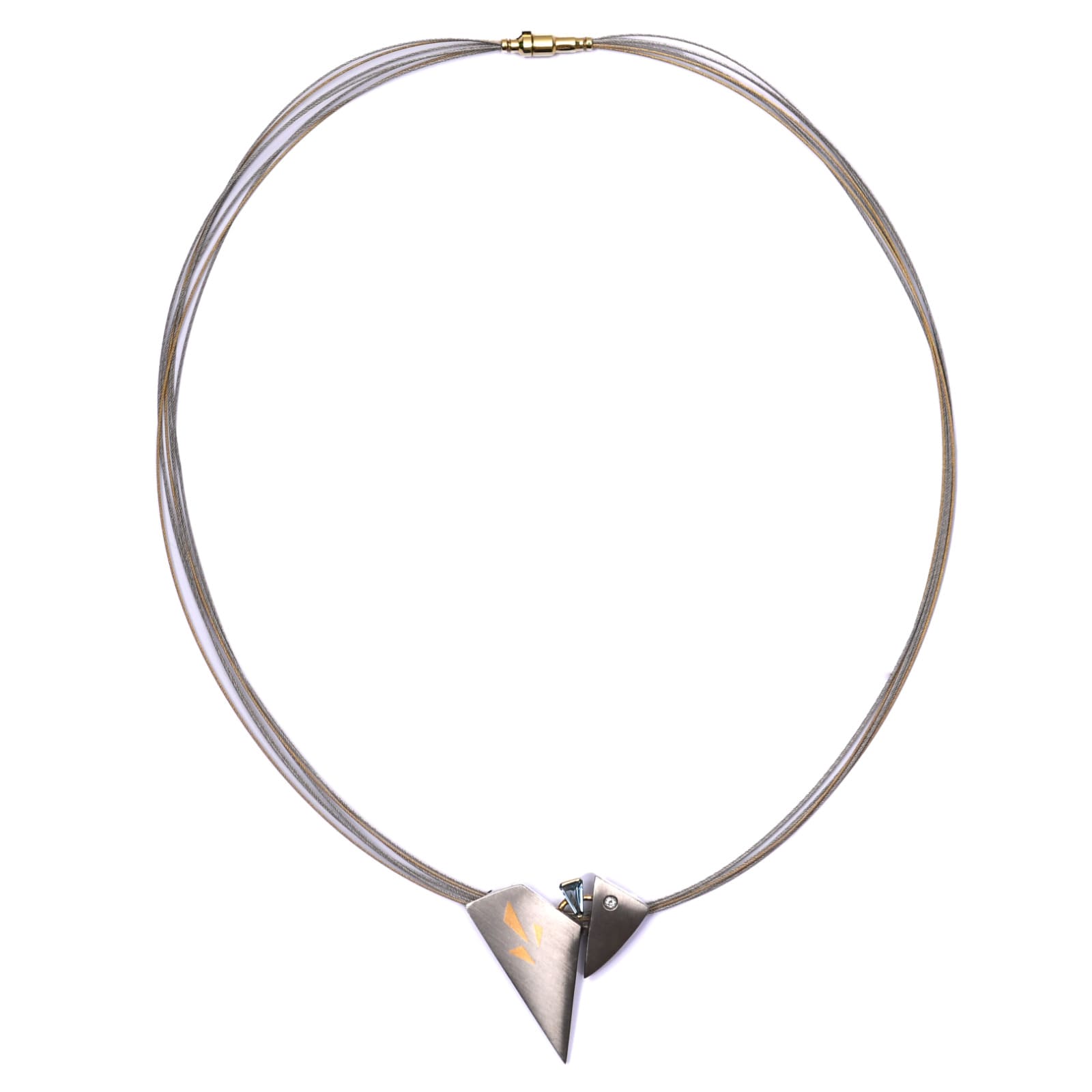 Goldschmiede-Handarbeit Collier mit Diamant & Aquamarin 585 GG / 950 PT L: 45cm