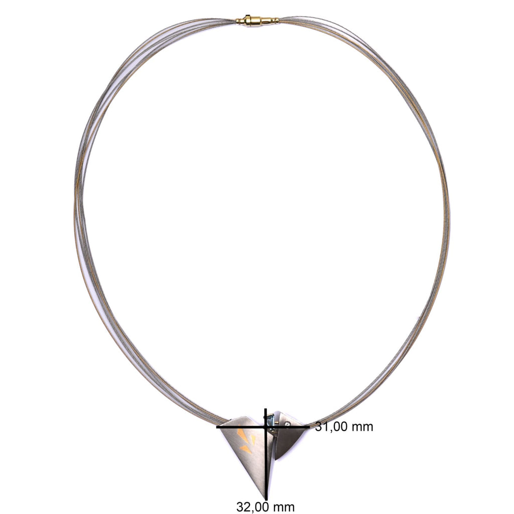 Goldschmiede-Handarbeit Collier mit Diamant & Aquamarin 585 GG / 950 PT L: 45cm