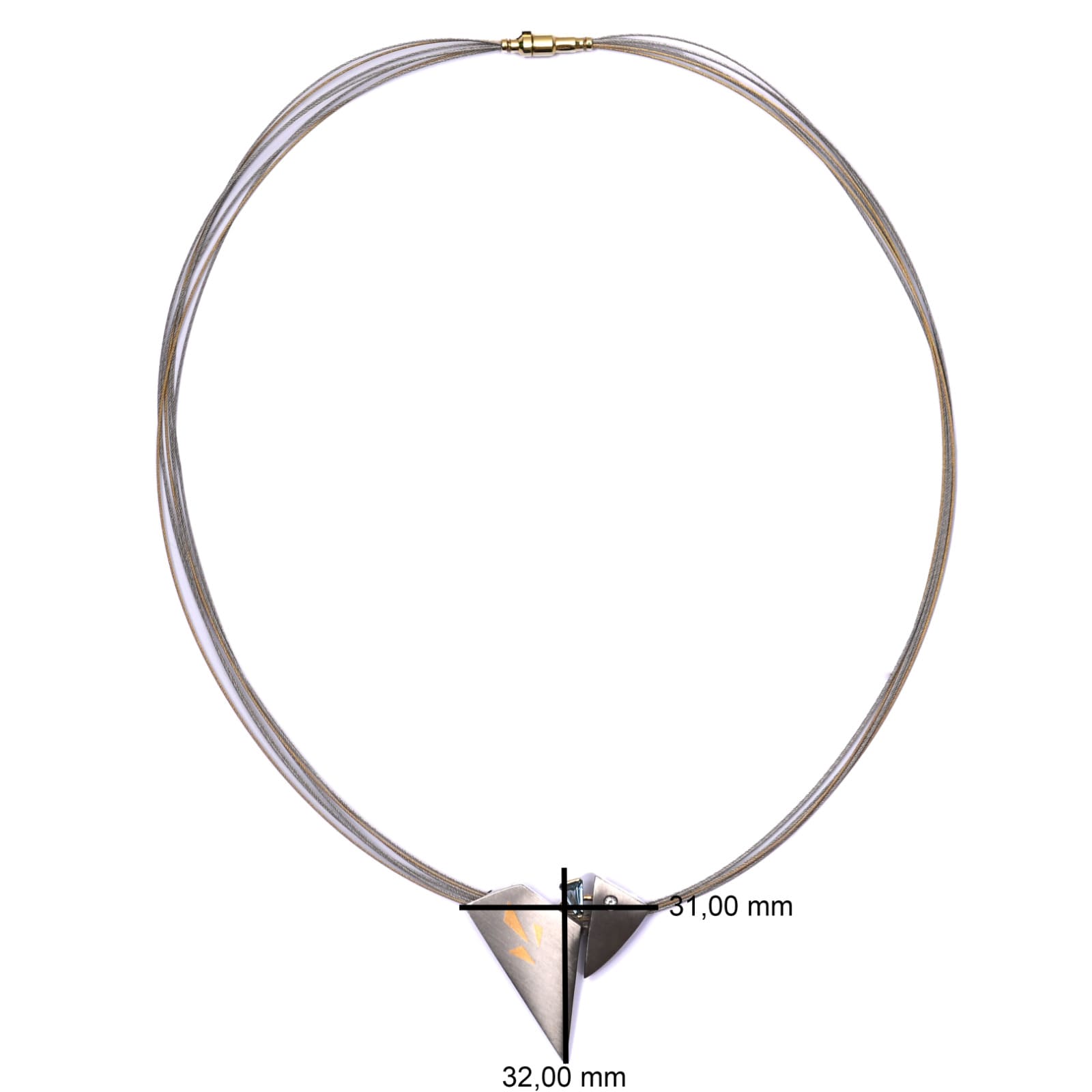 Goldschmiede-Handarbeit Collier mit Diamant & Aquamarin 585 GG / 950 PT L: 45cm