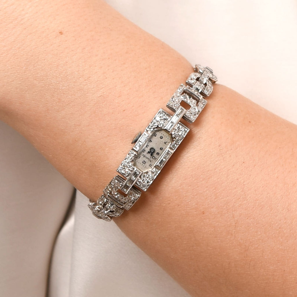 Art Déco Damen Armbanduhr mit Diamanten 585 Weißgold Handaufzug ca. 1910 Jhd.