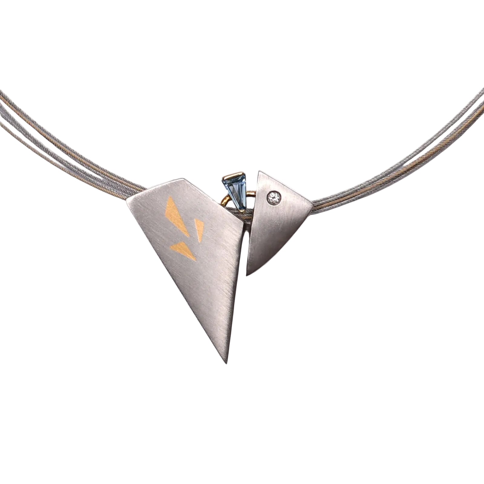 Goldschmiede-Handarbeit Collier mit Diamant & Aquamarin 585 GG / 950 PT L: 45cm