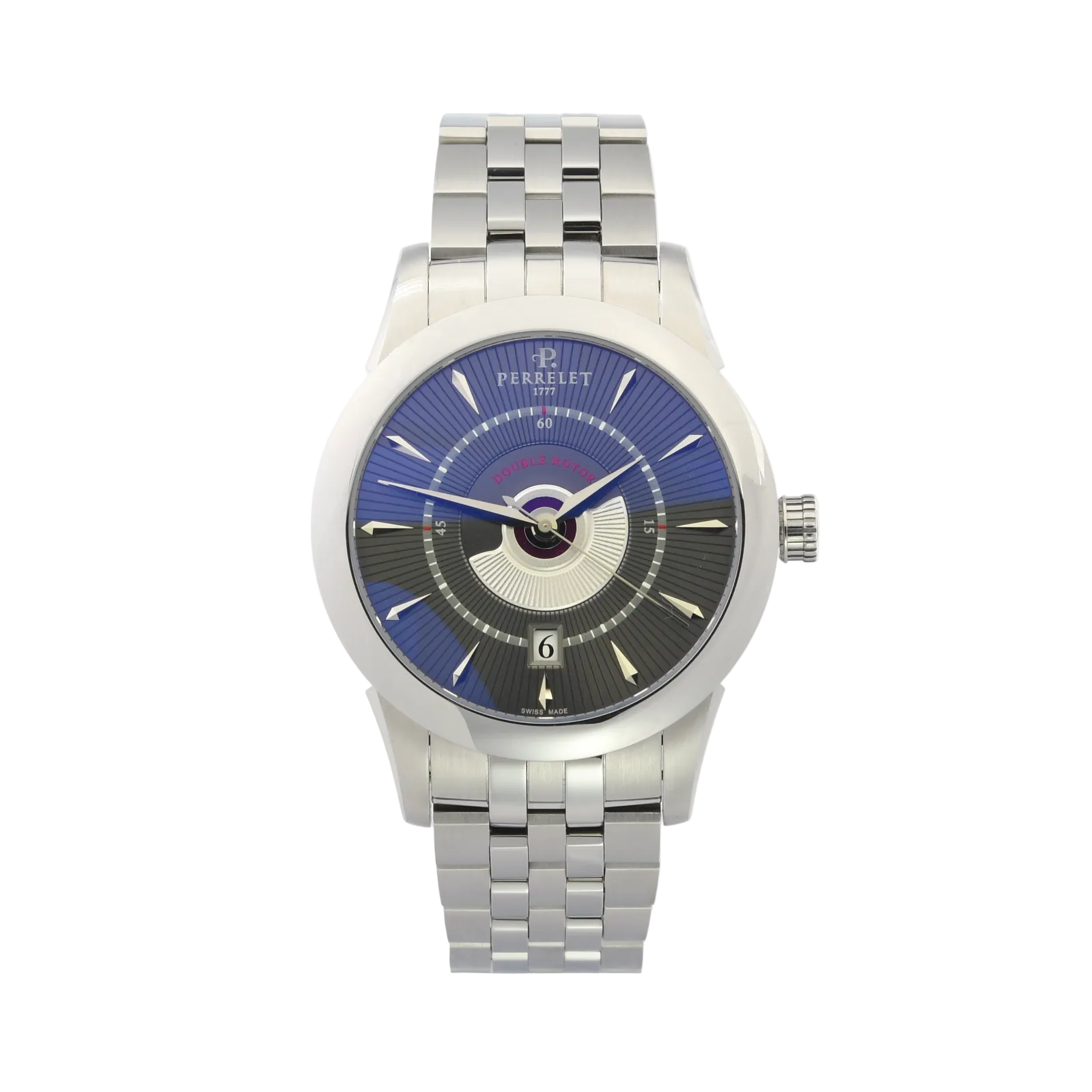 Perrelet Double Rotor Herren Armbanduhr in Stahl Ref: A1006 Neu Teilverklebt