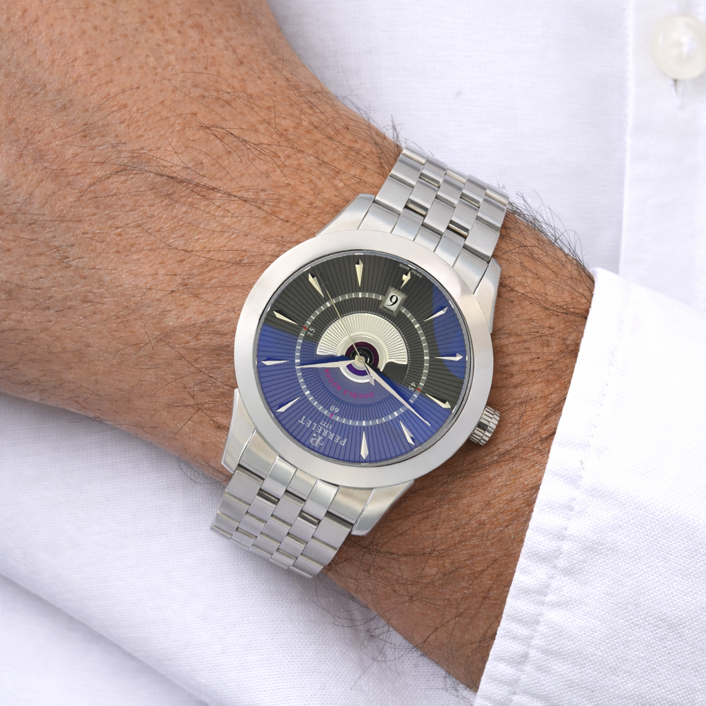 Perrelet Double Rotor Herren Armbanduhr in Stahl Ref: A1006 Neu Teilverklebt
