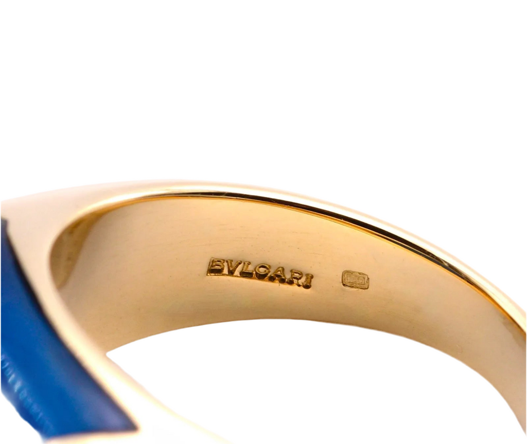 BULGARI Tronchetto Ring mit blauem Achat in 750er / 18 Kt. Gelbgold